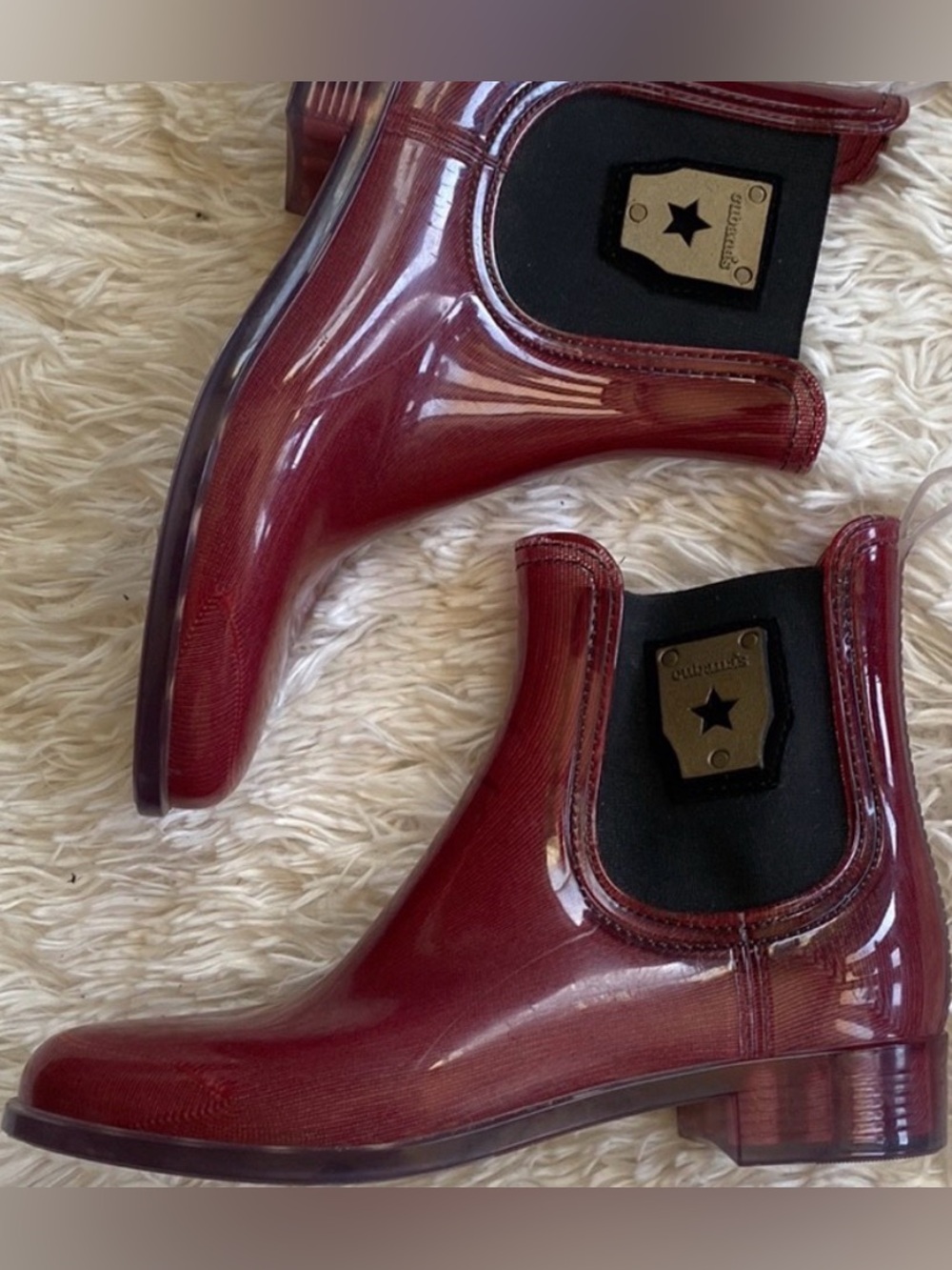 Cubana's  red short Chelsea  rain boots